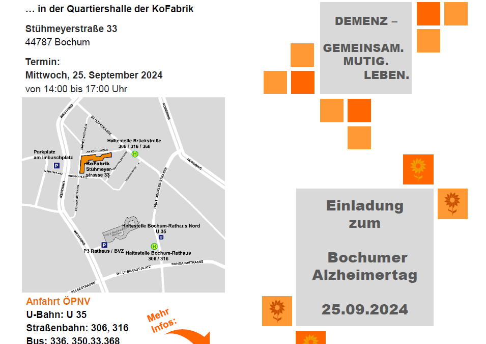 Bochumer Alzheimertag am 25. September und Seminar für Angehörige